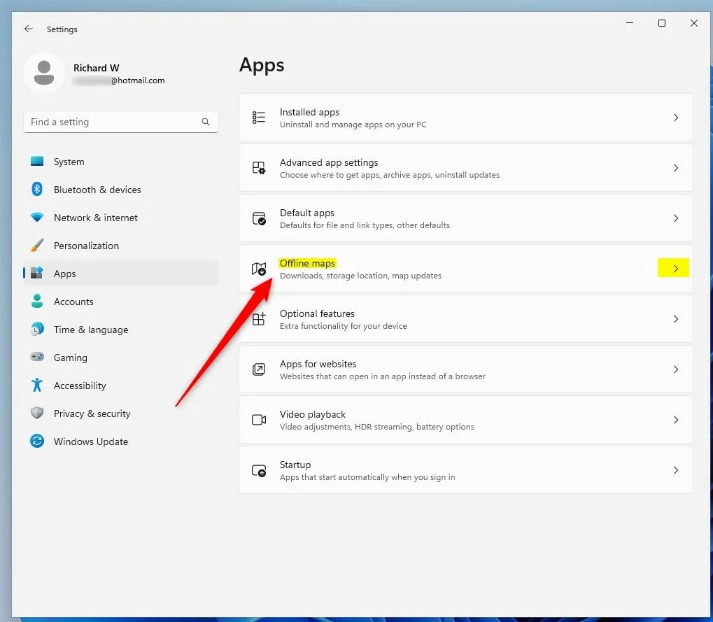 Настройки Windows 11 Приложения Автономные карты обновлены