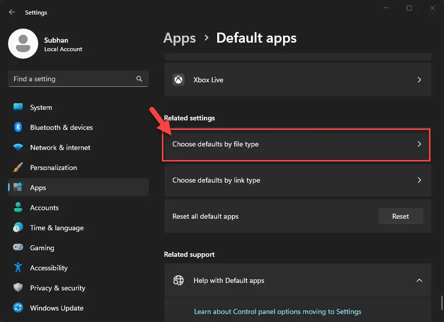 Выберите приложение по умолчанию по типу файла