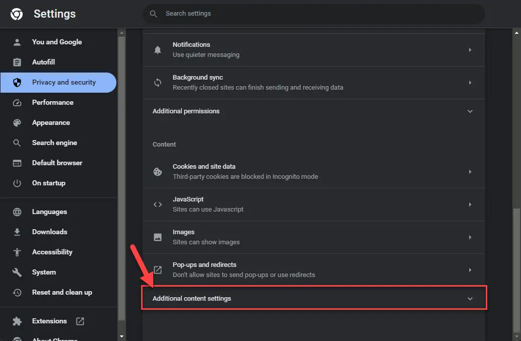 Разверните Дополнительные настройки контента.