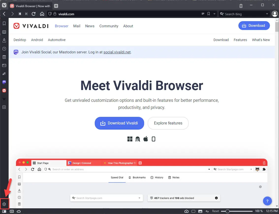Откройте настройки Вивальди.