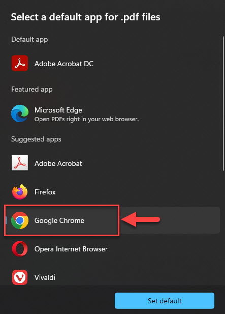 Выберите браузер по умолчанию