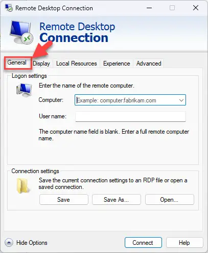 Переключиться на вкладку Общие