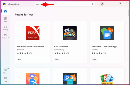 Microsoft Store сообщает, какие приложения могут открывать файлы в формате.eps.