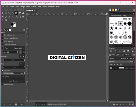 Неизвестный файл с расширением EPS, открытый в GIMP