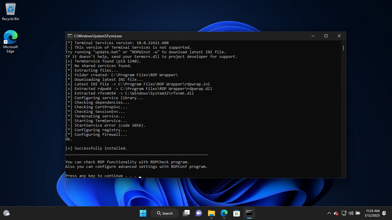 Нажмите любую клавишу, чтобы завершить установку