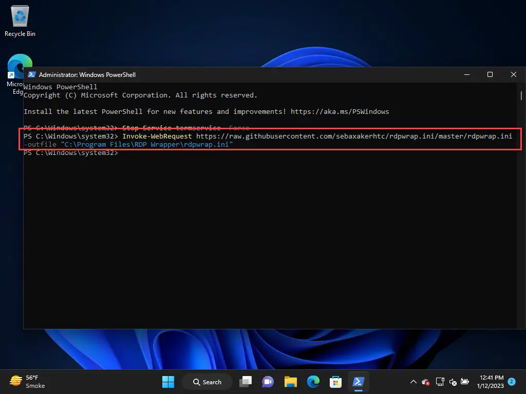 Замените ini-файл rdpwrap