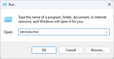 Откройте консоль служб