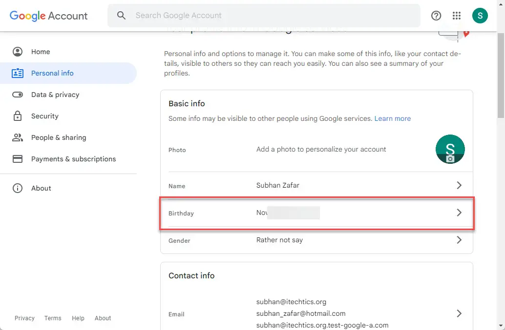 Просмотр или изменение дня рождения в аккаунте Google