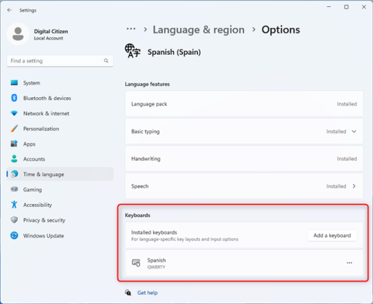 Раскладки клавиатуры, доступные для выбранного языка