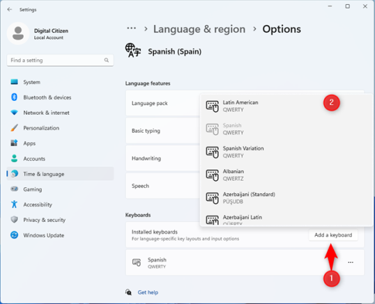 Нажмите Добавить клавиатуру и выберите нужную раскладку.