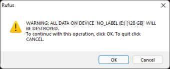 Скриншот предупреждения от Rufus