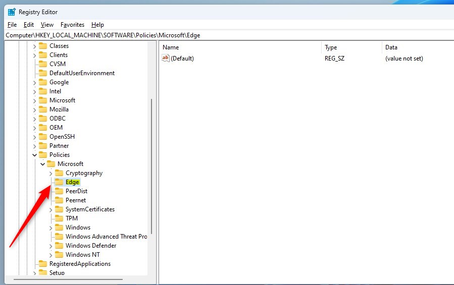 Microsoft Edge показывает или скрывает боковую панель через реестр