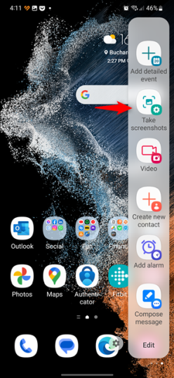 На панелях Edge коснитесь Делать скриншоты