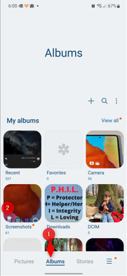 В галерее перейдите в «Альбомы» и нажмите «Снимки экрана».