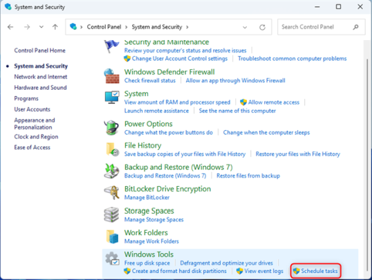 Щелкните/коснитесь Расписание задач в разделе Инструменты Windows/Инструменты администрирования.
