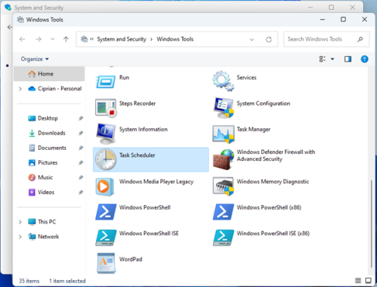 Ярлык планировщика заданий