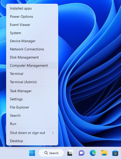 Нажмите Win+X и выберите «Управление компьютером».