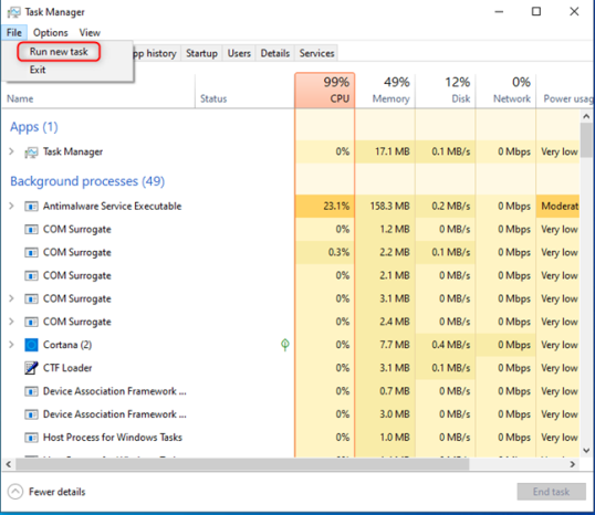 Выберите «Файл» > «Запустить новую задачу».