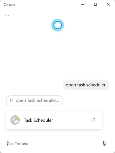 Попросите Кортану открыть планировщик заданий
