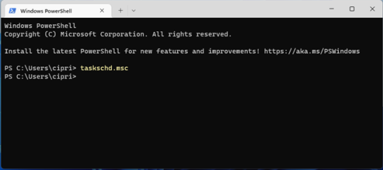 Запустите taskschd.msc в CMD, PowerShell или Windows Terminal.