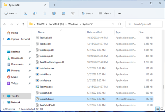 Расположение файла taskschd.msc