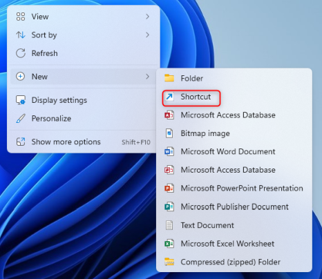 Создать новый ярлык