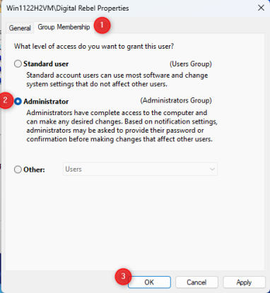 Выберите членство в группе