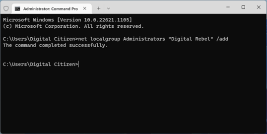 Изменение стандартной учетной записи на администратора из CMD