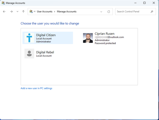 Нажмите на учетную запись, которую вы хотите изменить на администратора или стандартную