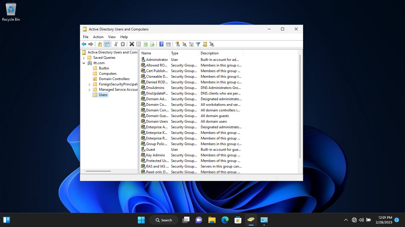 Пользователи и компьютеры Active Directory успешно подключены к контроллеру домена