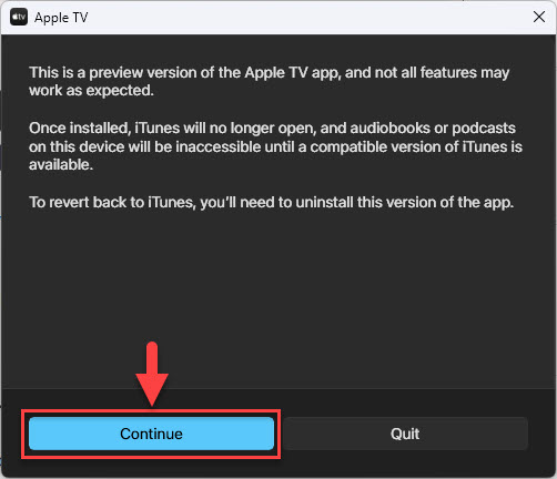 Уведомление об ограничениях Apple TV Preview