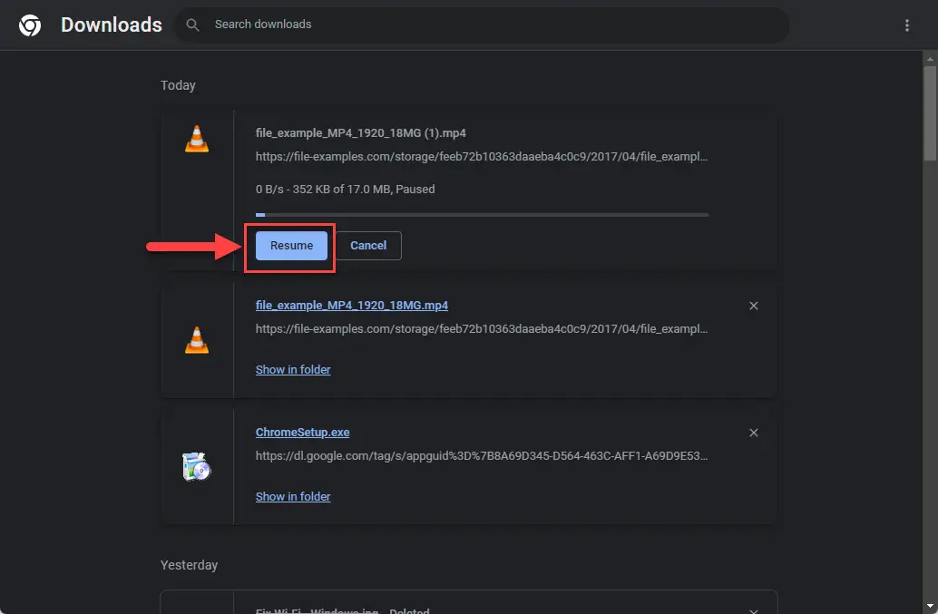 Возобновление загрузки
