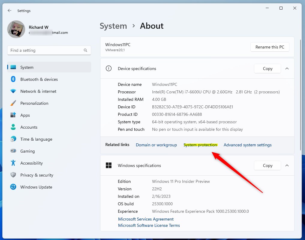 Ссылка на защиту системы Windows на странице о программе