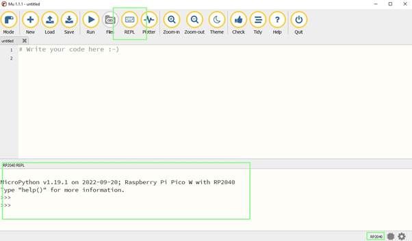 Кнопка REPL в меню Mu