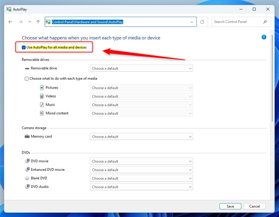 включить или выключить автозапуск из панели управления