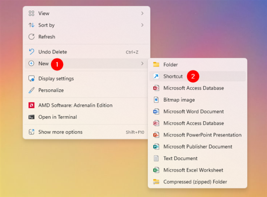 Создание нового ярлыка