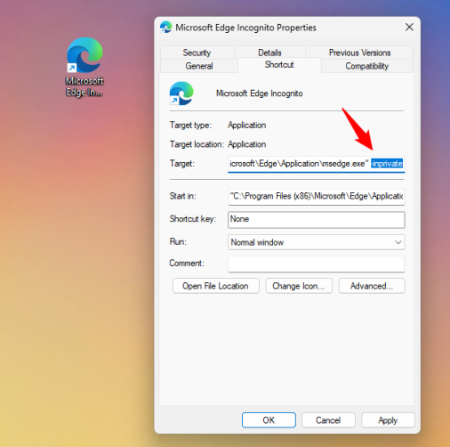 Чтобы создать ярлык Windows с параметрами, вы должны добавить аргументы к его цели.