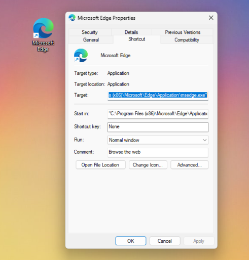 Ярлык с аргументами командной строки