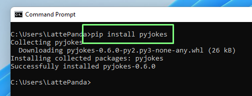 Установка pyjokes при помощи pip в командной строке