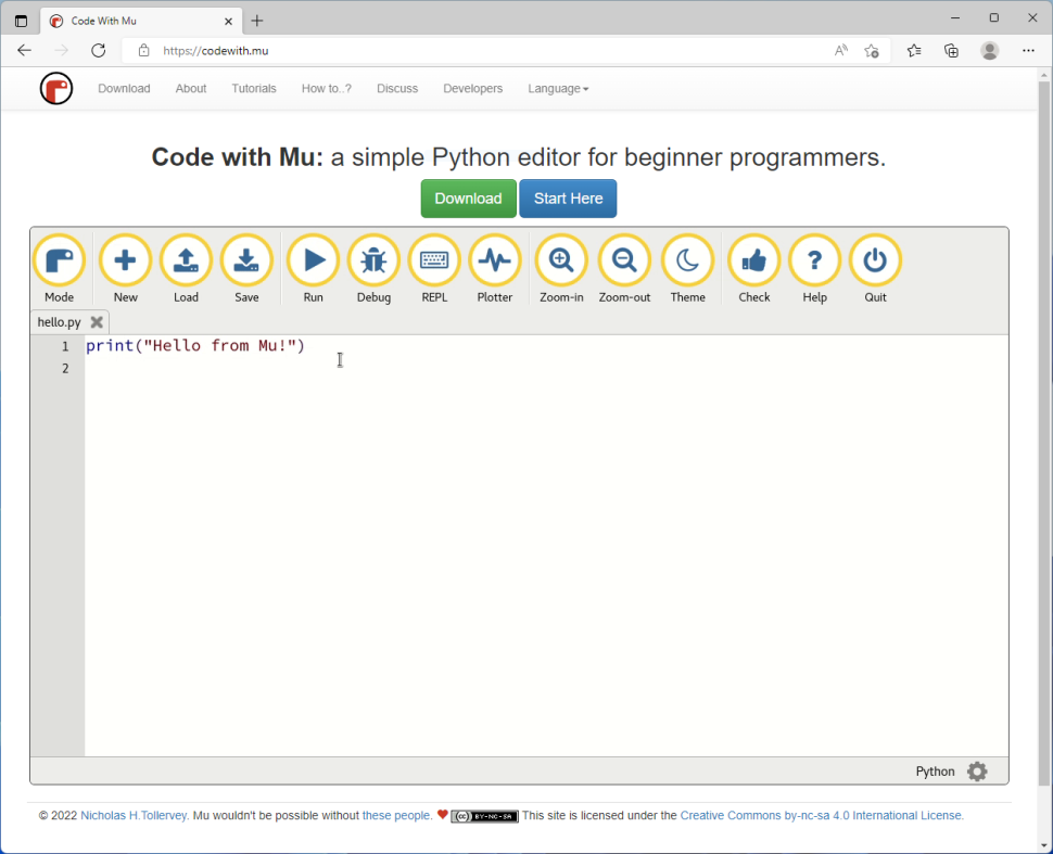 Вид сайта Code with Mu