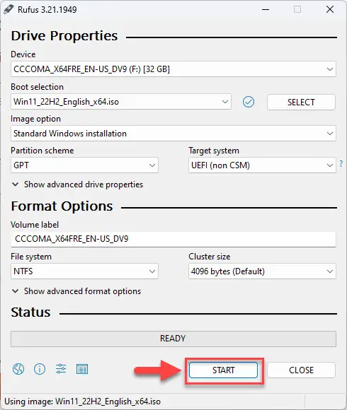Начните делать загрузочную флешку с Windows 11.