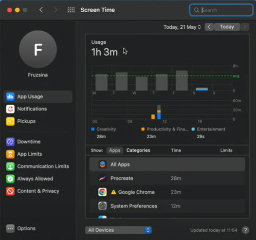 Проверьте экранное время в macOS