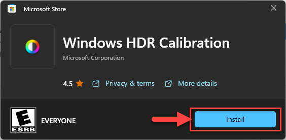 Установите приложение Windows HDR Calibration