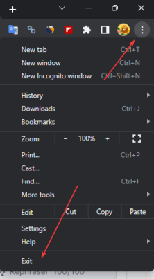 Перезапустите хром в Windows