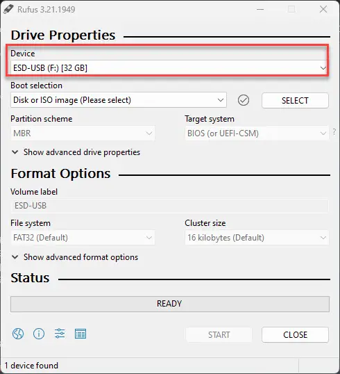 Выберите флешку