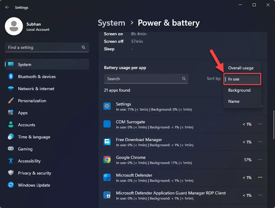 Сортировать по используемым приложениям