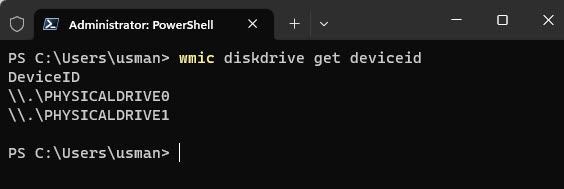 Wmic DiskDrive получить DeviceID