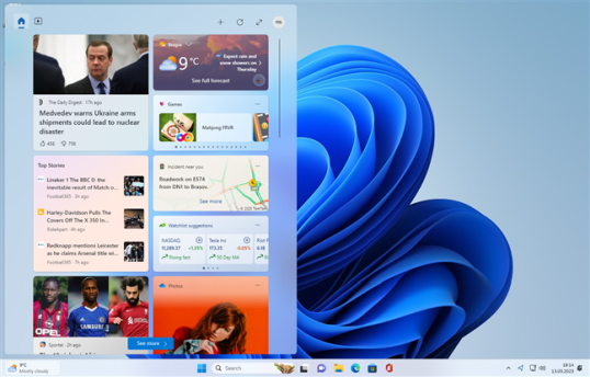 Внешний вид панели виджетов Windows 11 по умолчанию