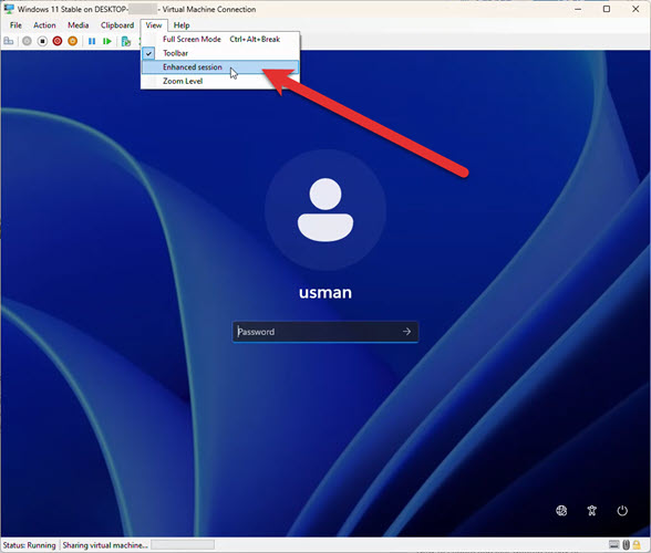 Расширенное меню сеанса