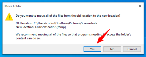 Переместите все снимки в новую папку снимков экрана Windows.